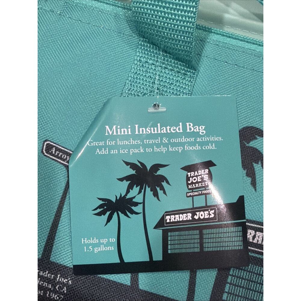NEW Teal TRADER JOE'S Mini Insulated Bag Travel Tote Lunch Box 1.5 Gallon 78337 - Picture 4 of 4